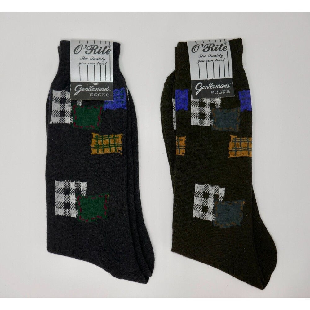 O'Rite Vintage Patch Pattern Men's Socks Size 10-13 NOS